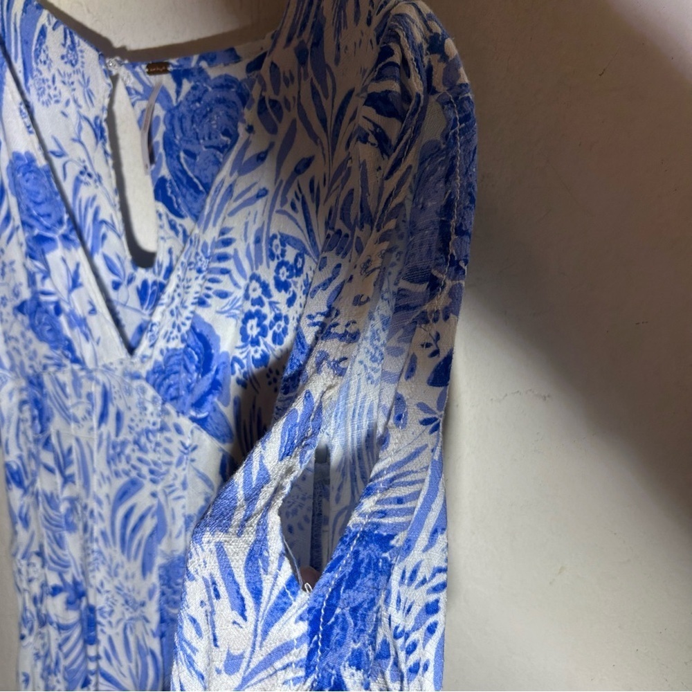 Free People Forever Always Floral Blue/White Midi Dress Size 0 - Picture 9 of 12